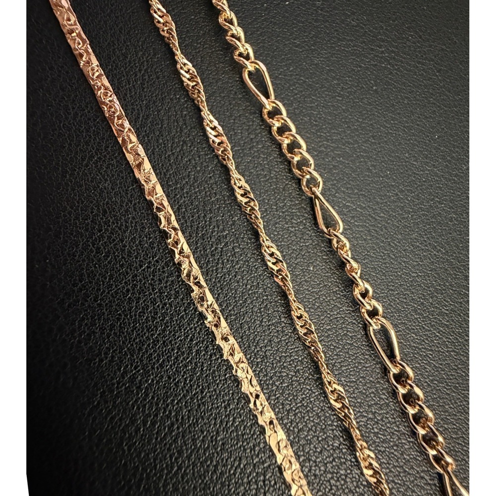 Rose Gold Tone Bracelet Set of 3 Figaro Rope Link Chain Stacking Dainty